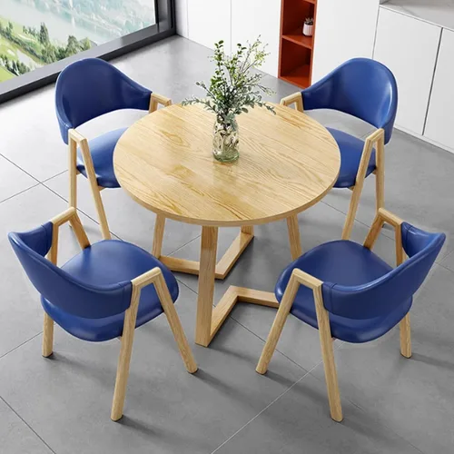 Miniatura 14 de YVYKFZD Office Reception Room Club Table and Chair Set, Simple Kitchen Dining Table Set for 4, Round Conference Table with Metal Legs, Small Cyan