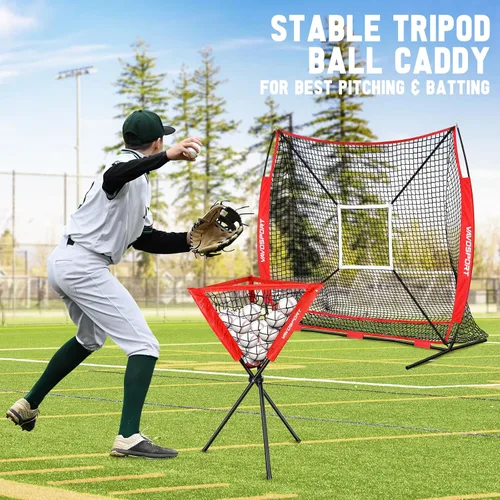 Miniatura 5 de Red de béisbol y sóftbol de 7 x 7 pies para bateo, lanzamiento, sistema de recolección de pelotas grandes, equipo de entrenamiento de béisbol