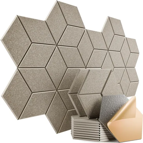 Miniatura 61 de Paquete de 12 paneles acústicos autoadhesivos de 12 x 10 x 0.4 pulgadas, paneles de espuma a prueba de sonido con alta densidad, diseño forrado