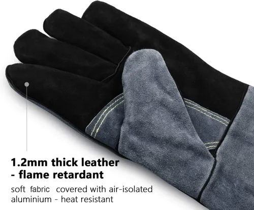 Miniatura 8 de Guantes de soldadura Mig/Stick resistentes al calor de 932 °F de cuero de vaca de 14 pulgadas, guantes de barbacoa de manga larga y forro aislado