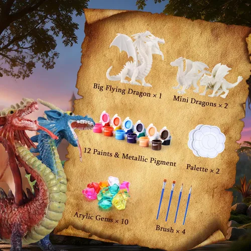Miniatura 4 de SOLDAY Kits de Pintura de Juguetes de Dragón para Niños Artes y Manualidades Edades 3 6 5 7 9 12 Niños Niñas para Pintar Tus Propias Figuras 3 Dragón