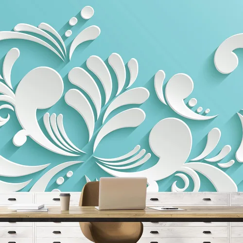 Miniatura 27 de NWT Calcomanía removible de pared/mural blanco pastel azul margarita, naturaleza, desierto, arte digital, arte moderno, decorativo, floral
