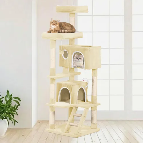Miniatura 2 de Torre de árbol para gatos de 53 pulgadas, centro de actividades para interiores de varios niveles con postes rascadores de sisal, condominio, percha