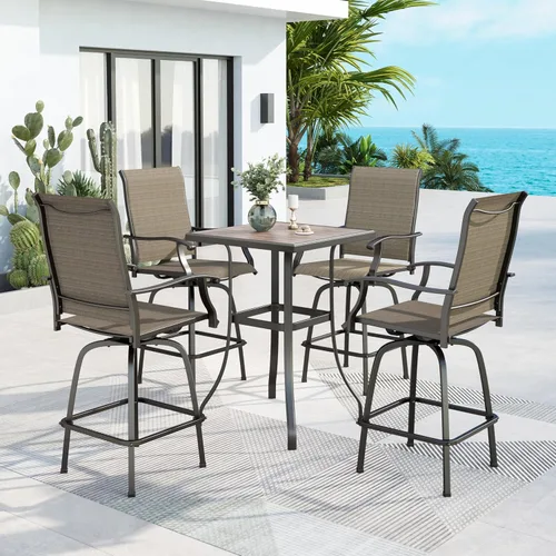 Miniatura 15 de Juego de 4 taburetes de bar para exterior de MFSTUDIO, sillas giratorias de patio con altura de barra, barras de bar de patio con respaldo alto