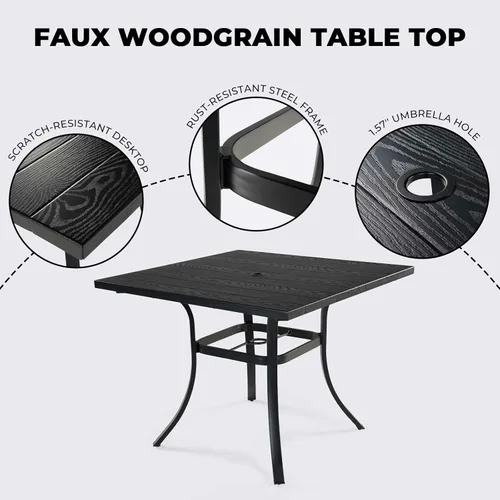 Miniatura 8 de Grand patio Juego de comedor de exterior de 5 piezas, 4 sillas de patio giratorias de mimbre con aspecto de cuero y 1 mesa de comedor cuadrada