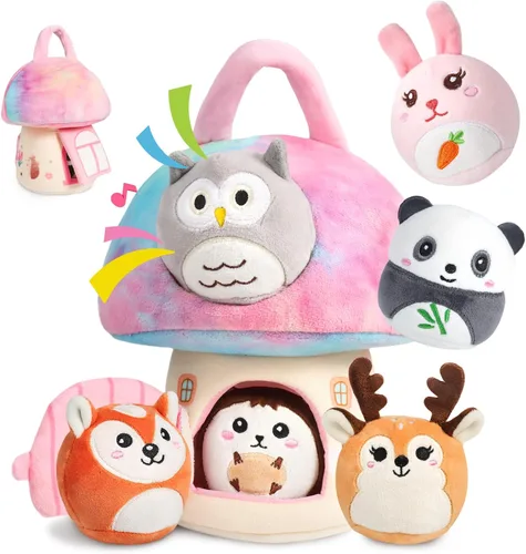 Miniatura 10 de Juguetes de animales de granja para niños pequeños de 1, 2, 3, 4, 5 años, juego de casa de granja de felpa con granero, 6 animales de granja suaves