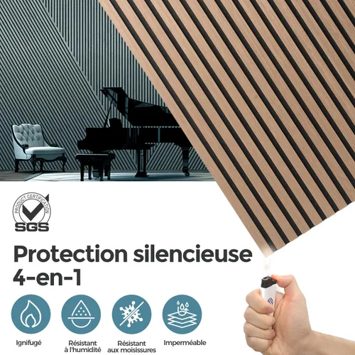 Miniatura 3 de AKUMAX Paquete de 2 paneles acústicos, listones de madera para pared y techo, paneles de espuma acústica de 96 x 24 pulgadas, paneles de pared 3D