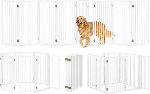 Miniatura 13 de Puertas de metal independientes para perros con puerta para interiores y exteriores, 80 pulgadas, extra ancho, 32 pulgadas de alto, puerta Blanco