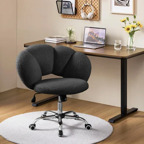 Miniatura 2 de Yaheetech - Silla de escritorio tapizada Boucle con forma de nube, silla de tocador ajustable para oficina en casa, computadora con ruedas para sala