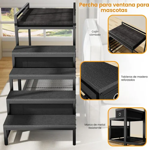 Miniatura 5 de kepptory Litera para mascotas con escaleras y almacenamiento, camas para perros fijadas a la cama humana, cuna para perros y gatos pequeños, Negro