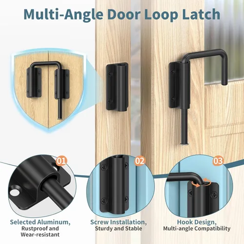 Miniatura 3 de Cerradura de puerta corredera con asa mejorada, cerradura multi-ángulo en forma de U de 2.38" para puerta de granero corredera de 90/180 grados