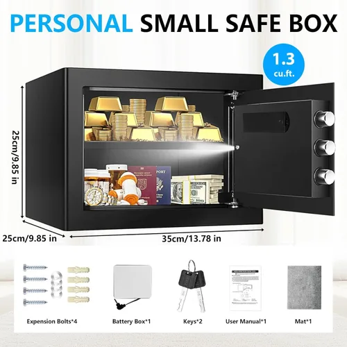 Miniatura 4 de Caja de documentos pequeña de 1.3 Cub para el hogar, seguridad para el hogar, resistente al agua y al fuego con teclado digital, llaves de repuesto