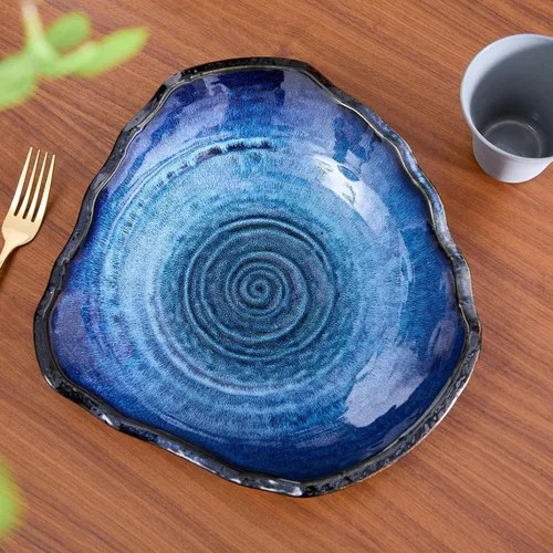 Miniatura 3 de Plato decorativo de cerámica, cuenco decorativo grande de cerámica azul, bandeja de centro de mesa de porcelana, cuenco para llaves, bandeja