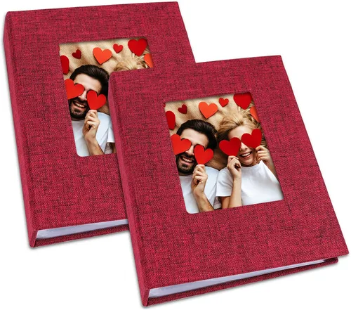 Vienrose Álbum de fotos pequeño de 4 x 6 pulgadas, paquete de 2 mini libros de fotos con cubierta de lino, 26 páginas con capacidad para 52 Rojo