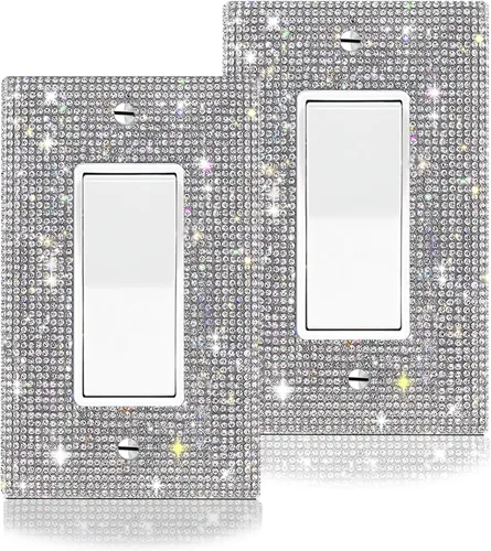 Miniatura 18 de 4 piezas de diamantes de imitación plateados brillantes para placas de pared, cubierta de interruptor de luz, cubierta de salida de diamantes