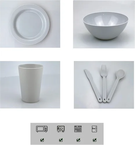 Miniatura 4 de Juego de platos y cuencos de plástico, platos esenciales para dormitorio universitario, platos de campamento, accesorios de vajilla, kit de Gris
