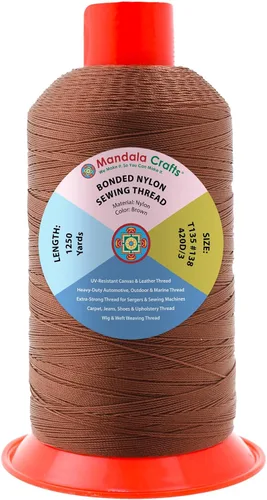 Miniatura 208 de Mandala Crafts - Hilo de nailon para coser cuero, tapicería, mezclilla y para trenzar el pelo; resistente, 1500 yardas, tamaño 69 T70 Marrón