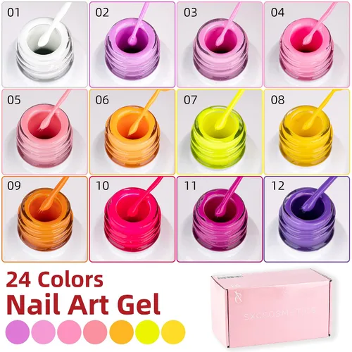 Miniatura 7 de SXC Cosmetics - Juego de delineador de gel de 24 colores para arte de uñas, con cepillo fino integrado para diseños de uñas en espiral y esmalte