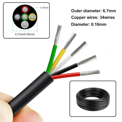 Miniatura 4 de Cable de calibre 18 de 5 conductores, cable eléctrico de 65,6 pies 18AWG, cable de cobre estañado trenzado de 18/5, cable de bajo voltaje