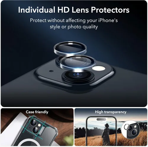 Miniatura 4 de ESR Paquete de 3+1 protectores de pantalla para iPhone 15 Plus, [dureza 9H] [grado militar a prueba de roturas] película de vidrio templado