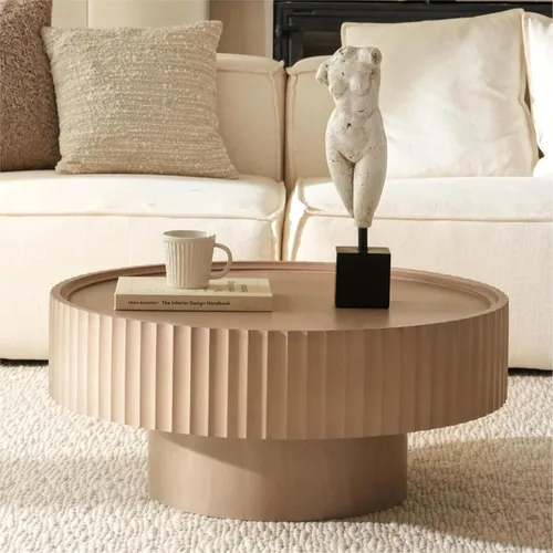 Mesa de centro redonda, mesa moderna de sala de estar de 31.8 pulgadas con tambor estriado, mesa de centro con almacenamiento, mesas centrales de