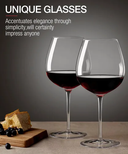 Miniatura 4 de Juego de 4 copas de vino tinto, grandes copas de cristal Burgundy sopladas a mano - ultra delgadas, ligeras para cata de vinos, 23.5 onzas, regalos