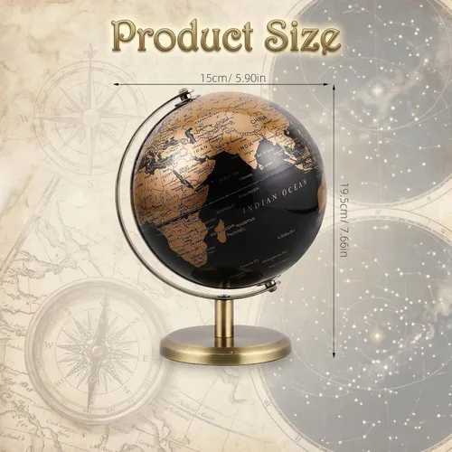 Miniatura 6 de Globo del mundo pequeño de 6 pulgadas con soporte de bronce antiguo, decoración de escritorio de tierra negra y dorada para niños y adultos, globo