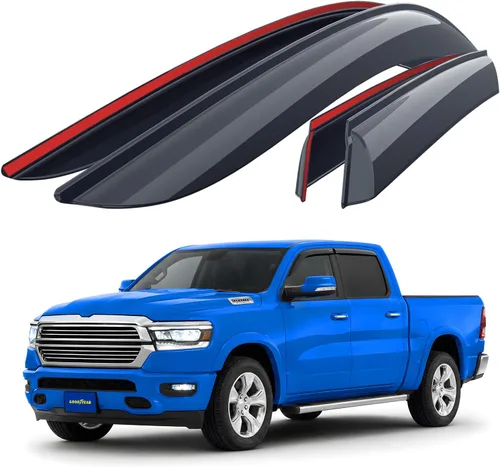Goodyear Deflectores de ventana lateral inastillables para camiones Dodge RAM 1500 2019-2026 Crew Cab, protectores de lluvia con cinta, viseras de