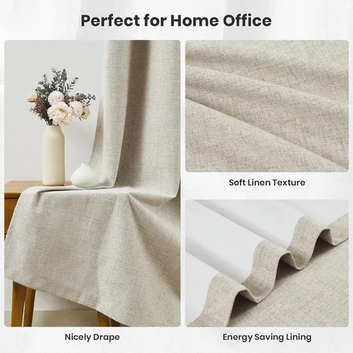 Miniatura 5 de Cortinas opacas de lino beige Melodieux de 63 pulgadas de largo para dormitorio, sala de estar, 100% cortinas con ojales para bloquear la luz