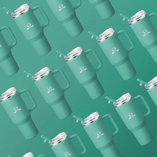 Miniatura 3 de Gpeng 30/40/50 oz Vaso con asa, botellas de agua con tapa de popote, taza de viaje de acero inoxidable aislada compatible con portavasos, mantiene