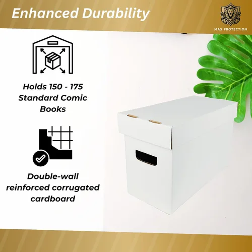 Miniatura 5 de Max Protection Cajas de almacenamiento de cómics, paquete de 3, cartón corto para 150 a 175 cómics, diseño de doble grosor, caja apilable de alta