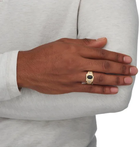 Miniatura 4 de Anillo de oro amarillo de 10 quilates para hombre, corte esmeralda, ónix negro natural y diamantes