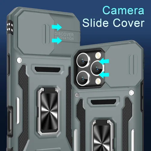 Miniatura 172 de DEERLAMN Funda para iPhone Xs Max con funda deslizante para cámara + protector de pantalla, soporte giratorio de anillo de grado militar a prueba