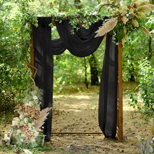 Miniatura 5 de PARTISKY Cortinas de telón de fondo de gasa negra de 10 x 7 pies, cortinas de fotos de tela transparente sin arrugas para boda, ceremonia, arco