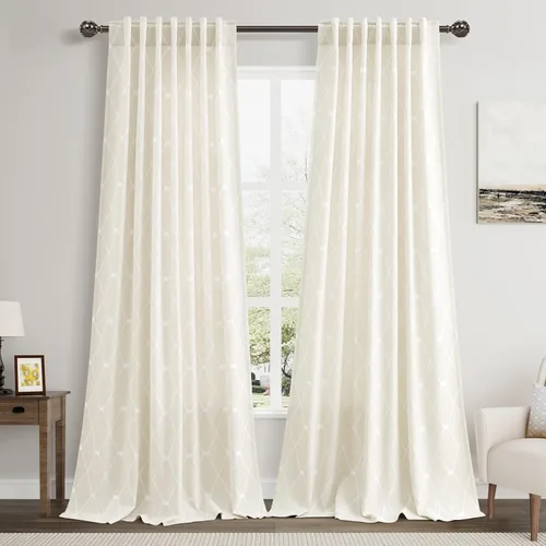 Miniatura 11 de Cortinas oscurecedoras de habitación con patrón geométrico negro de 80 pulgadas de largo para sala de estar, juego de 2 paneles, decoración clásica