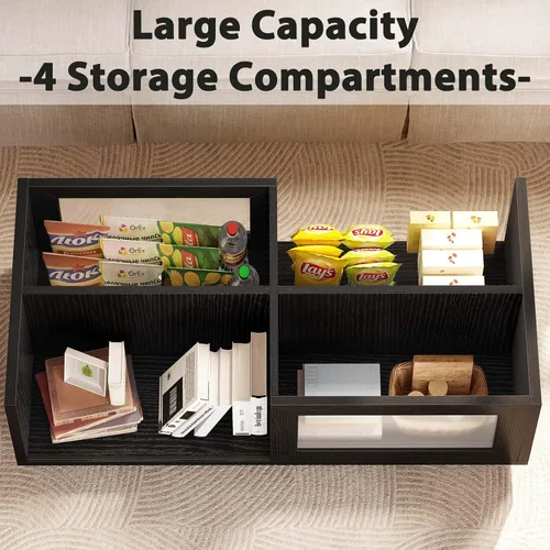 Miniatura 5 de HSH Mesa auxiliar negra para sala de estar, mesas de centro rectangulares de madera moderna de 47 pulgadas con puerta corredera y estante abierto