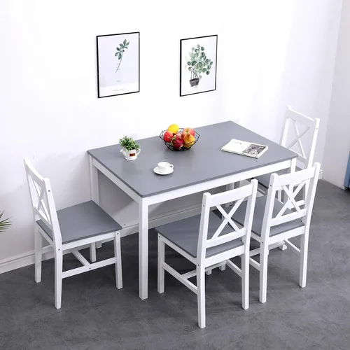 Miniatura 3 de soges Juego de sillas de mesa de comedor de cocina para 4, mesa de comedor de madera de pino de 42.5 pulgadas con 4 sillas, juego de sillas de mesa