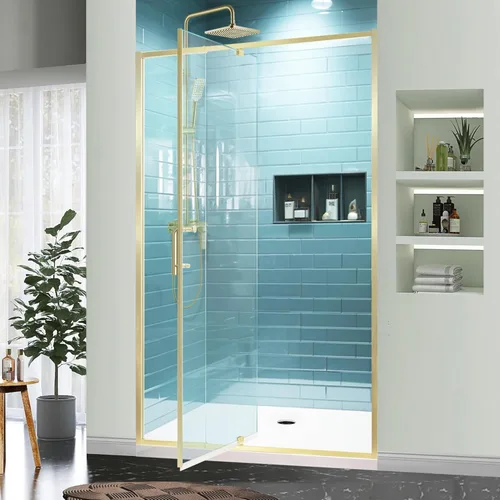 Miniatura 21 de GroGro 56-60" W x 71" H Mampara de ducha giratoria de vidrio semisin marco, vidrio templado transparente de 1/4" (6mm) SGCC, acabado cromo, Cromado