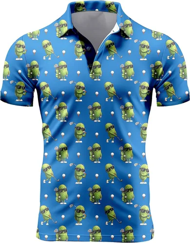 Miniatura 97 de Camisa de golf de los años 80 para hombre, ajuste seco, manga corta, estampada, divertidas, camisas de golf de los años 90 para hombre