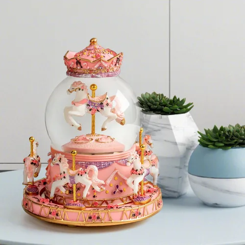 Miniatura 6 de Carrusel envuelto para regalo, caballo, unicornio, caja de música, globo de nieve, luces LED que cambian de color para mujeres, niños, niñas, mamá