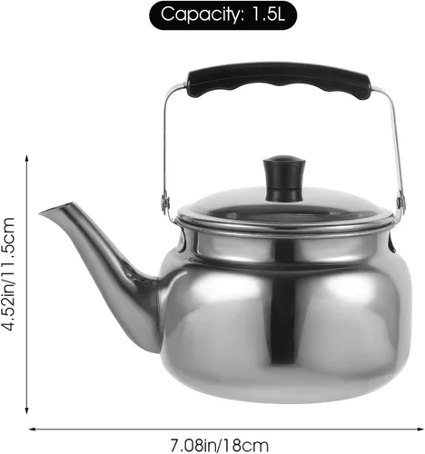 Miniatura 2 de Lurrose Tetera silbante de acero inoxidable de 1.5 cuartos de galón con mango de agarre fresco, tetera silbante para estufa