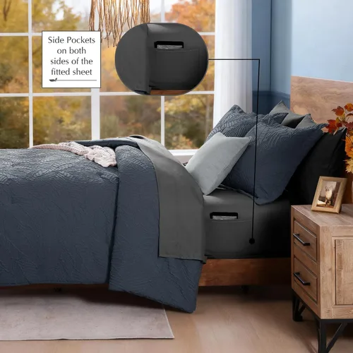 Miniatura 3 de Geniospin Juego de edredón tamaño matrimonial, ropa de cama con textura para todas las estaciones, con edredón, sábanas, fundas de almohada y fundas