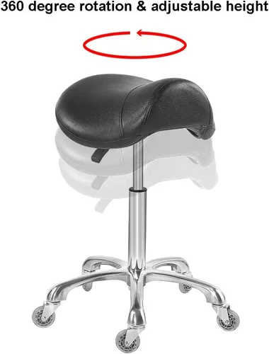 Miniatura 7 de Antlu Silla de Sillín para Clínica de Masaje, Spa, Salón, Corte, Silla Giratoria con Ruedas, Altura Ajustable (Negro)
