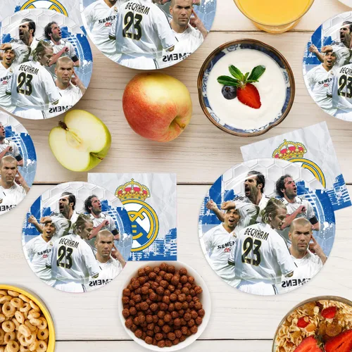 Miniatura 5 de 40 piezas de suministros para fiesta de cumpleaños del Real Madrid incluyen 20 platos, 20 servilletas para la decoración de la fiesta del Real Madrid