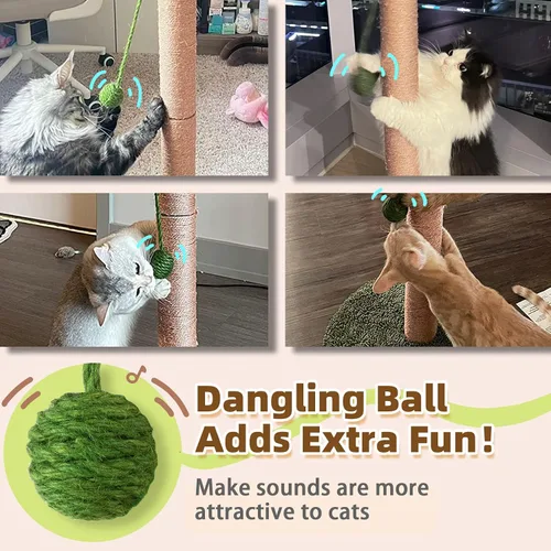 Miniatura 4 de Meowoou Rascador para gatos con bola colgante, poste de 23.6 pulgadas de alto, lindos juguetes para gatos de interior con cuerda de sisal, torre