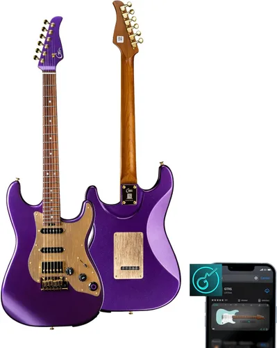 GTRS Kit de guitarra eléctrica inteligente S900 con transmisor inalámbrico UHF, sistema inteligente de guitarra de práctica con 126 tipos de Púrpura