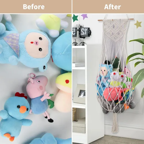 Miniatura 7 de Almacenamiento de animales de peluche jumbo de 63 pulgadas con luz LED de estrella, hamaca de juguete para colgar en la pared del techo sobre