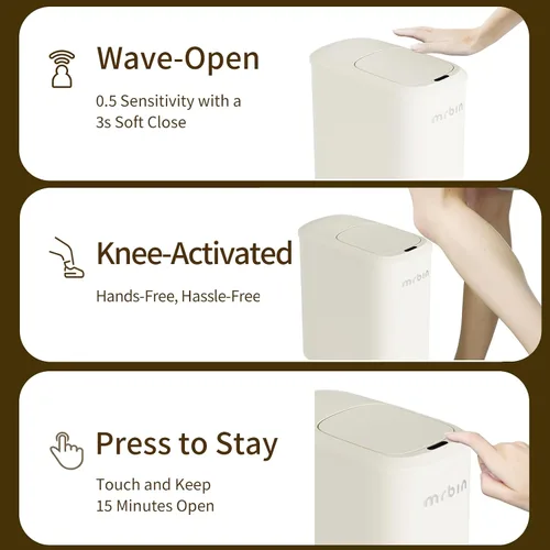 Miniatura 6 de MRBIN Bolsa de absorción con sensor de movimiento, cubo de basura de baño con tapa y ruedas, cesta de basura automática de 2.6 galones