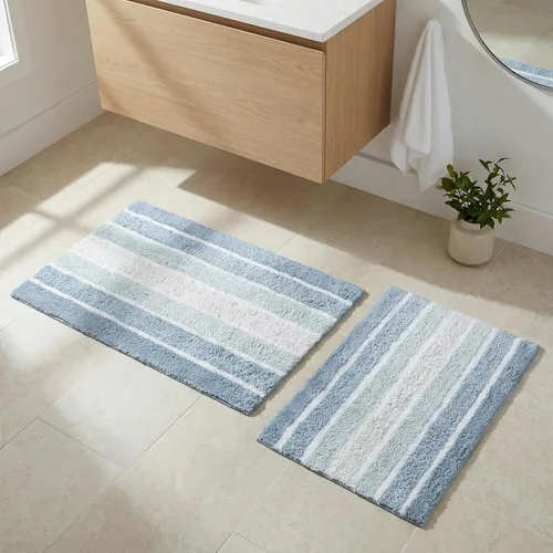 Miniatura 12 de Alfombra de baño de algodón con rayas alpinas de 24 x 60 pulgadas, color azul, antideslizante, de lujo, de secado rápido, estilo spa, ideal