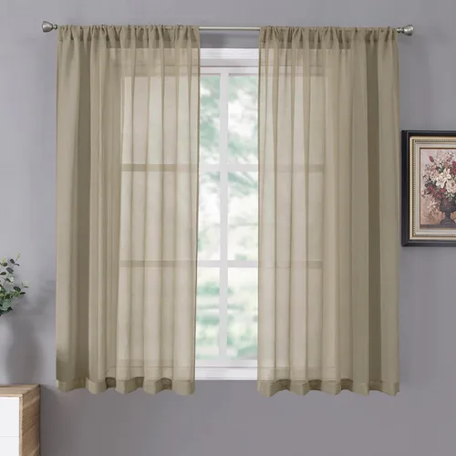 Miniatura 26 de Tollpiz - Juego de 2 paneles de cortinas de velo traslúcidas para media ventana, cortas, con textura de lino y bolsillo para cortinero, filtran